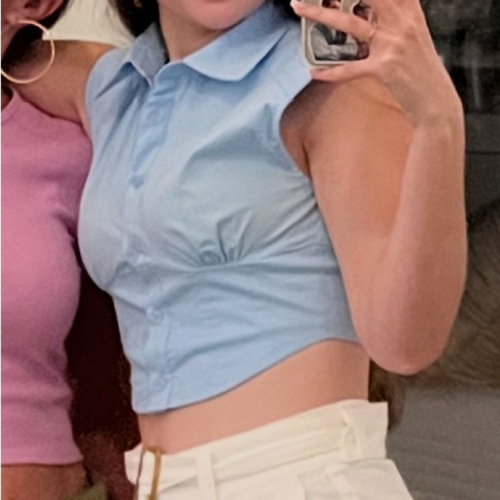 Blue Cropped Corset Collared Top 🩵